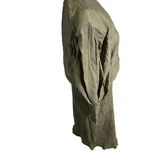 Rebecca Minkoff Geneva Smocked
Puff Sleeve Dress in Army Green large midi - Picture 3 of 16